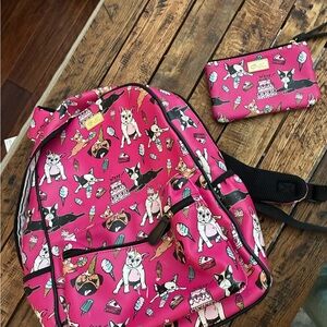 Betsey Johnson Pink Dog Print Kids Backpack Set